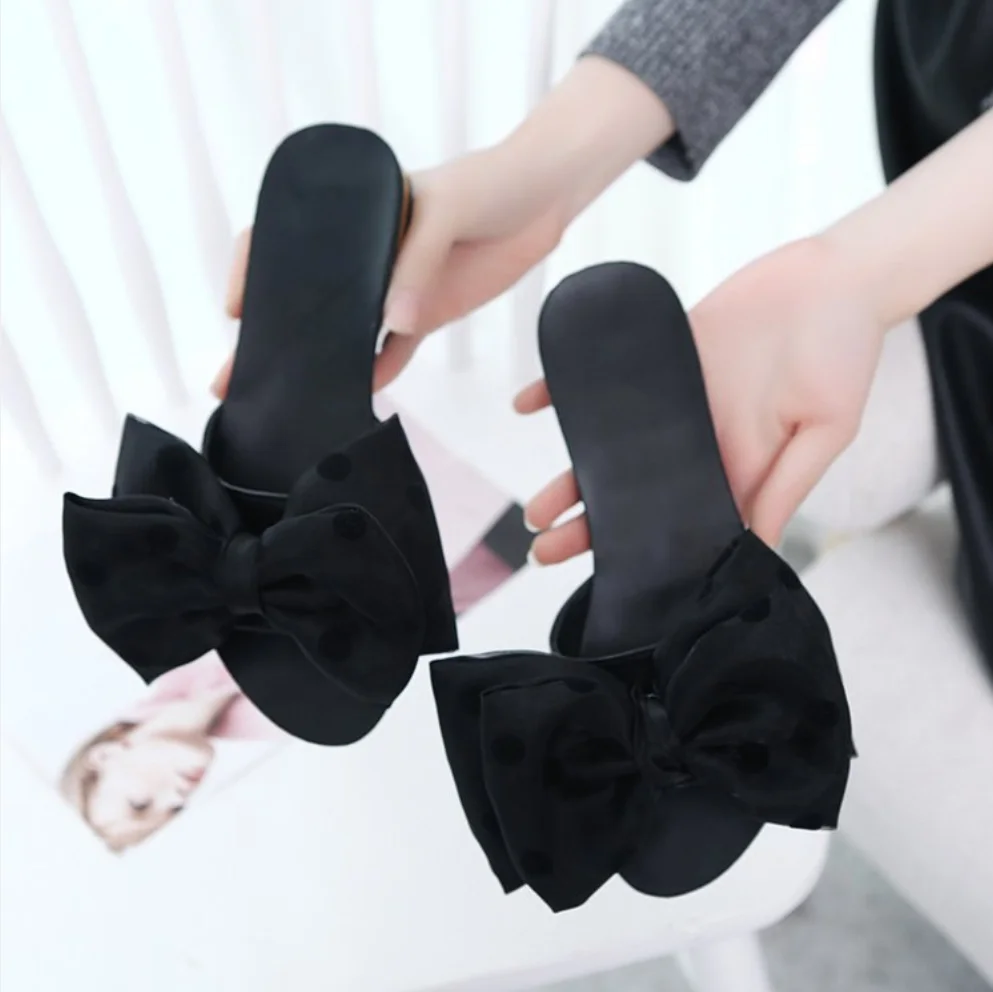 
Summer New Floral Ladies Flip Flops Butterfly-knot Women Slippers Summer Color Ribbon Women Flat Slippers 