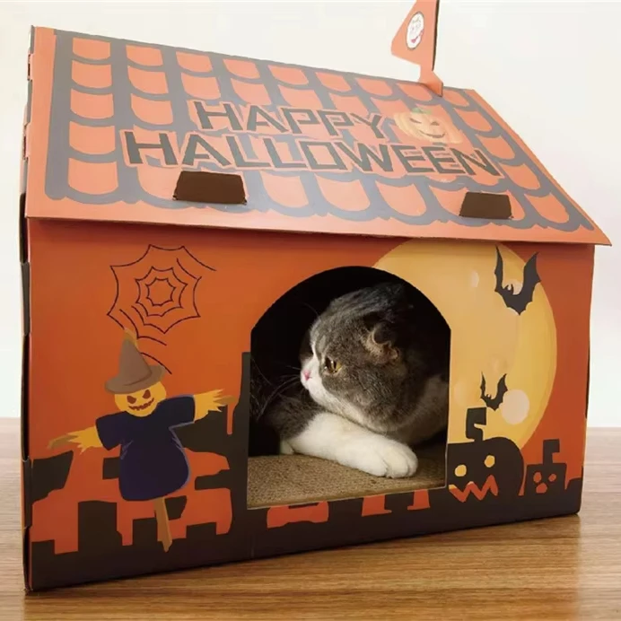 Low Cost Cardboard Pet Scratcher Pet Carrier Cardboard Box Pet House Modern Cat House