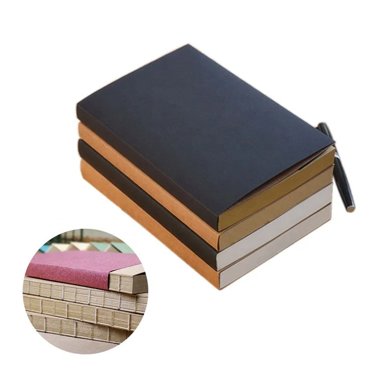 300 pages cheap paper journal handmade plain blank kraft a5 sewn binding bound notebook