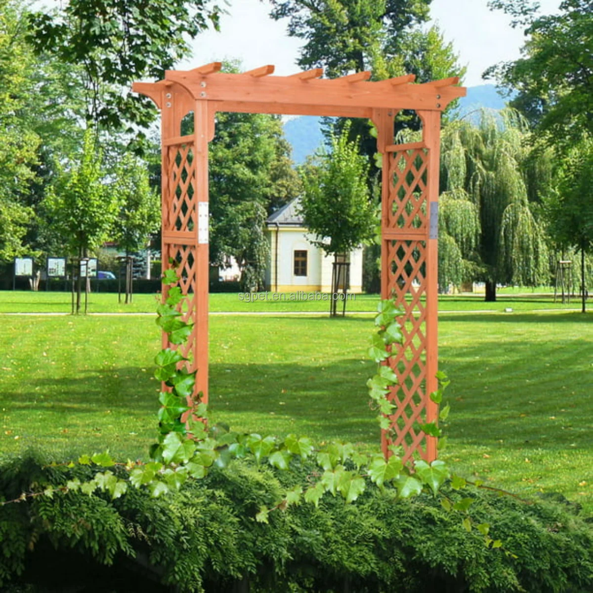 Outdoor Wooden Cedar Arbor Arch Pergola Trellis Wood Garden Yard Lattice Wedding Arch Climbing Plant Support Outdoor Garden
