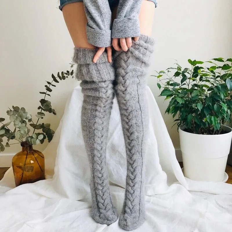 
Women Woollen Stockings Winter Cable Knit Over Knee Long Boot Thigh-High Warm Socks Hot New Final Scenting Thickness 