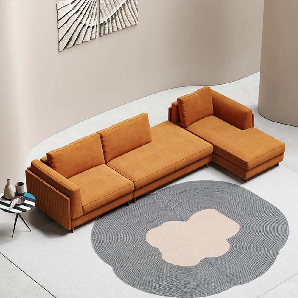 Luxury Modern Design Leather Fabric Orange Double 3 Seater Segmented Sofa L Shaped Corner Sofa Set Furniture Living Room Sofas