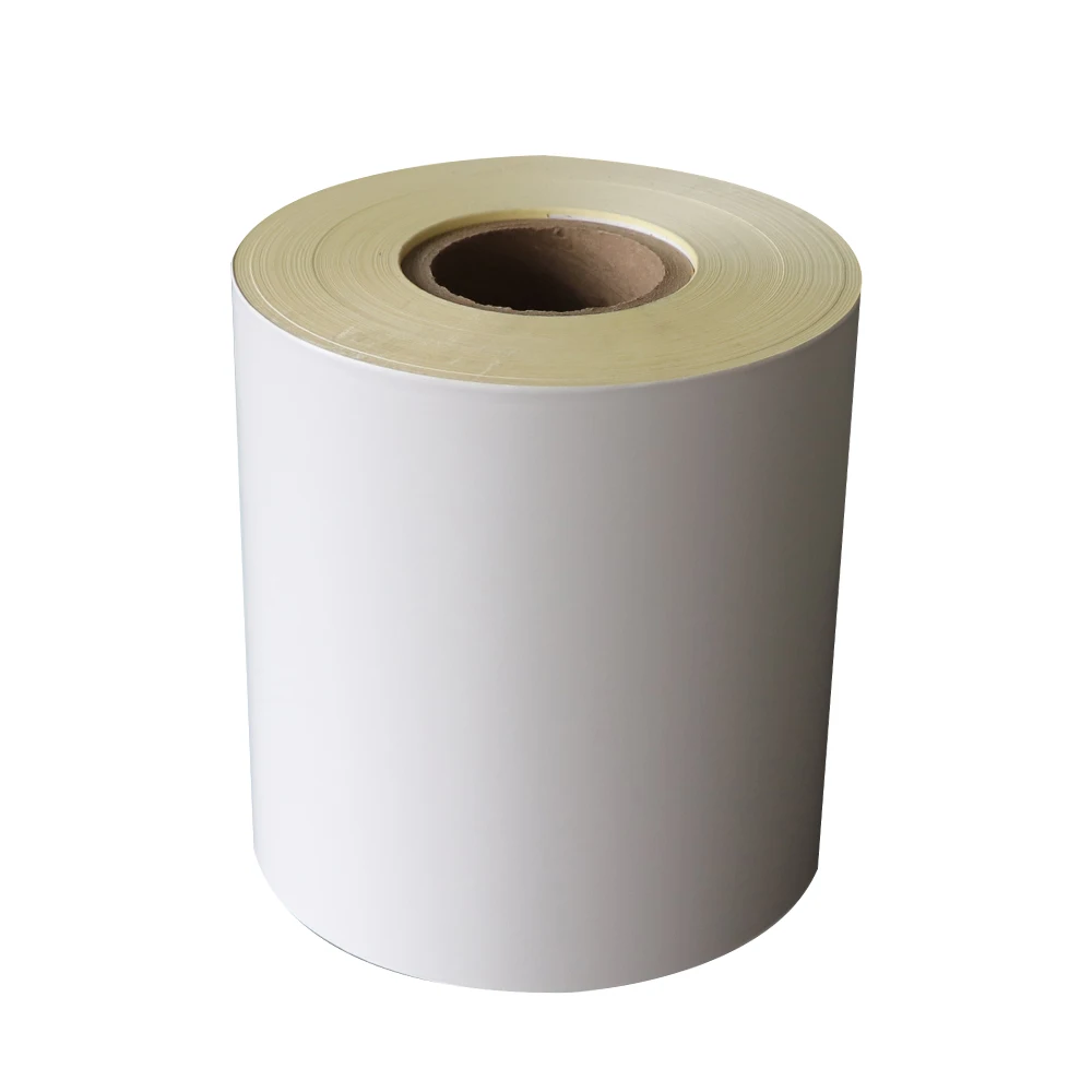 semi glossy self adhesive paper jumbo rolls with 60gsm yellow glassine liner
