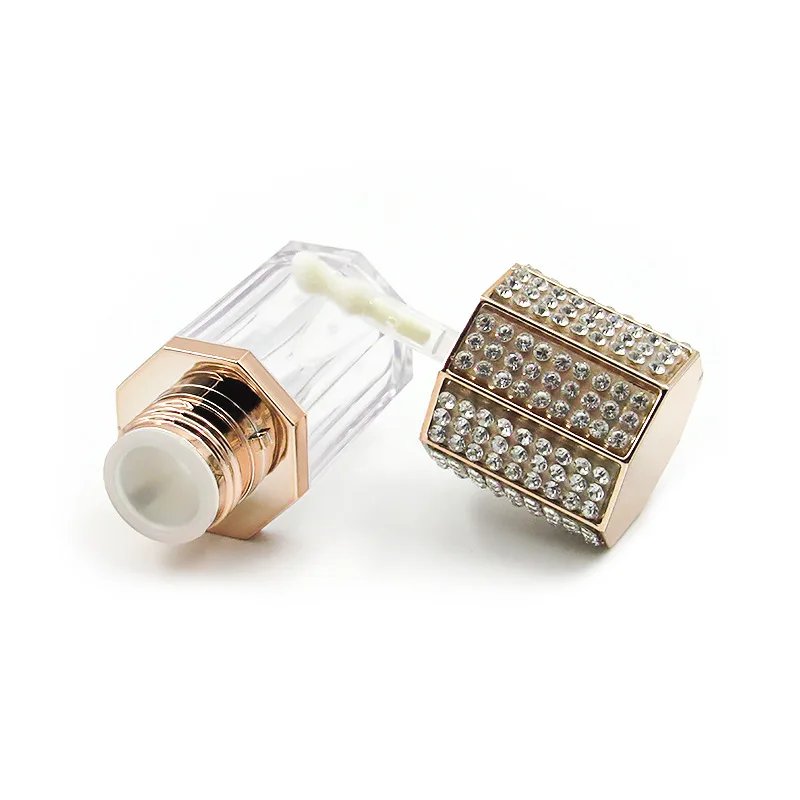 Short and Fat Lip Gloss Tube with Marbling and Diamond Wholesale Octagon Lip Gloss Tube/container with Brush/wand