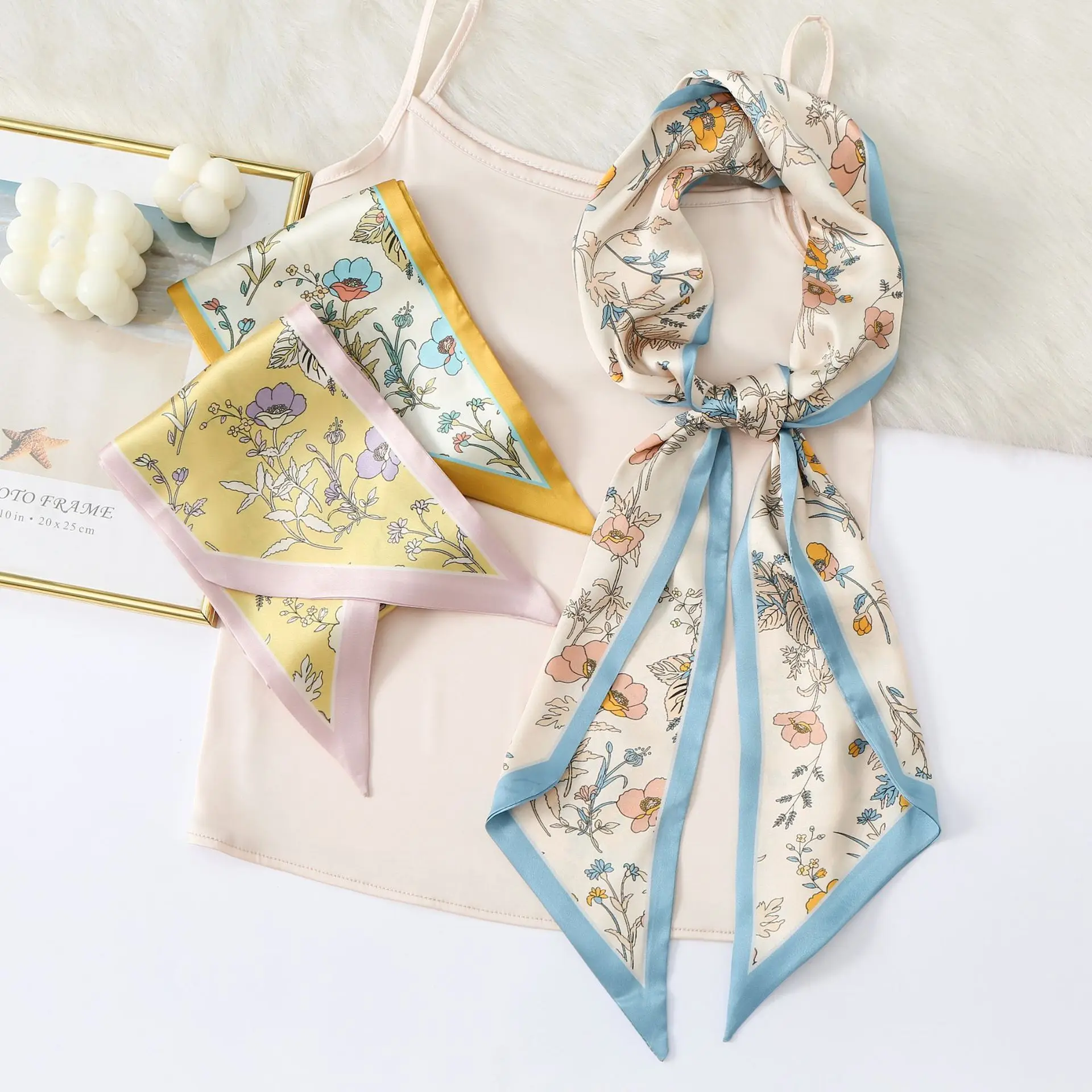 satin ribbon in spring and summer long silk scarf