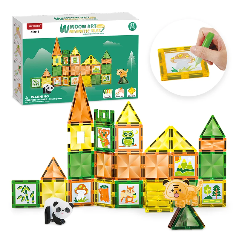Educational Plastic Magnet Tiles Toy Kids 3D Magnetic Constructor Building Block Set  EN71 CPC GCC Certified WITH COLOR GLUE