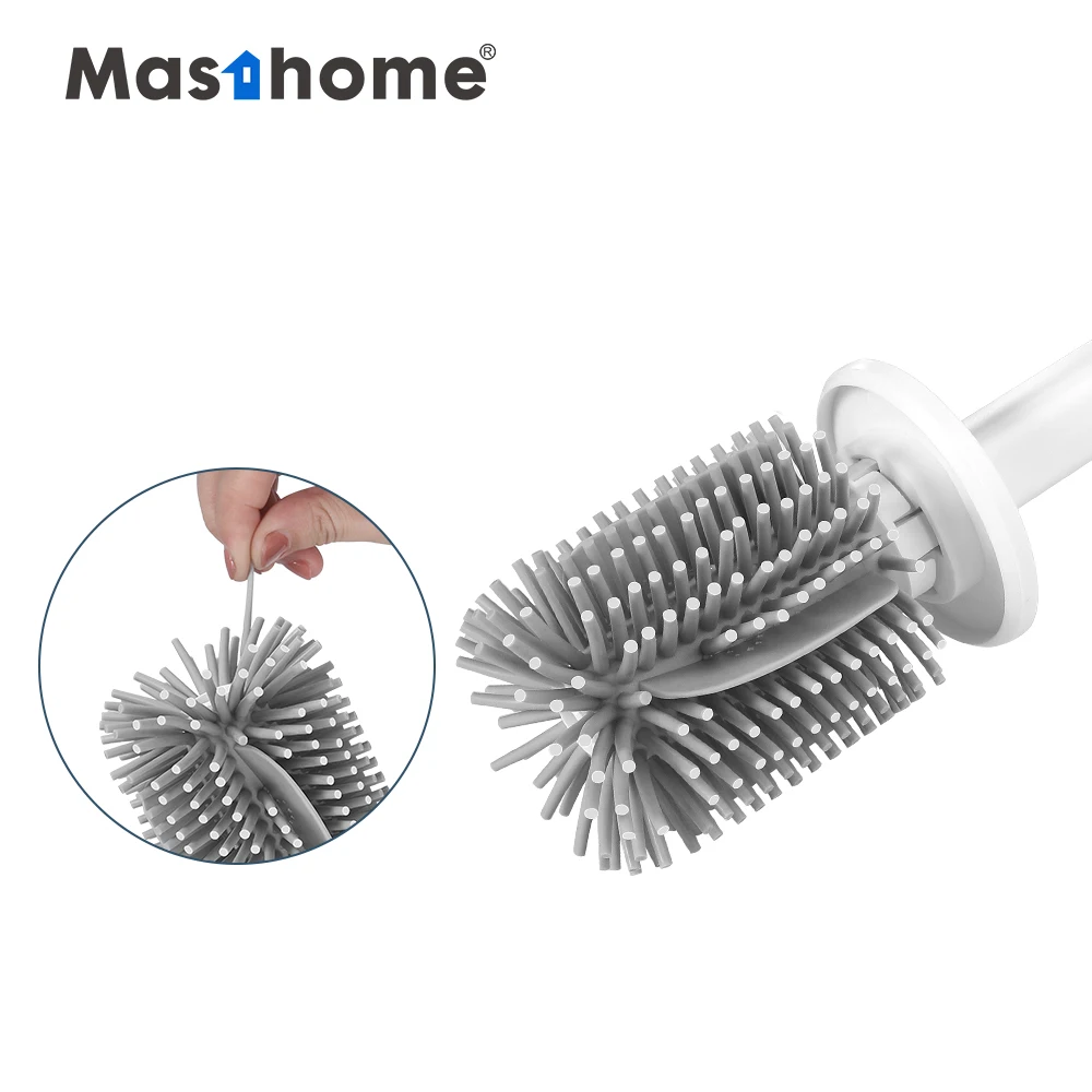 Masthome Custom Grey Disassembling Soft Tpr Bristles Soap Dispensing Toilet Brush (Tpr) Bathroom Cleaning Brush Toilet Brush