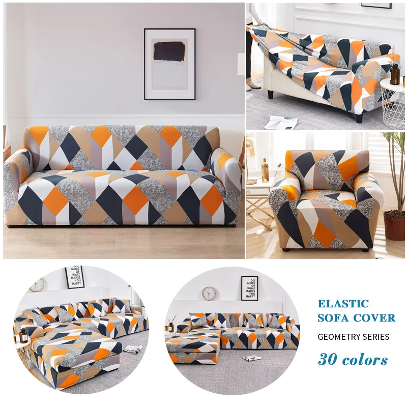Elastic Sofa Cover for Living Room 1/2/3/4 Seater Polyester L-Shaped Corner Sofa Cover Geometric Patterns Slipcover Protector