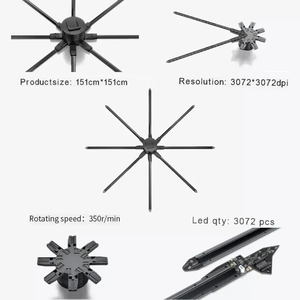 High Tech Advertising 3d Hologram Fan Two Blades 151cm Holographic Fan 3d Hologram Projector Naked Eye Stereo 3d Hologram Fan