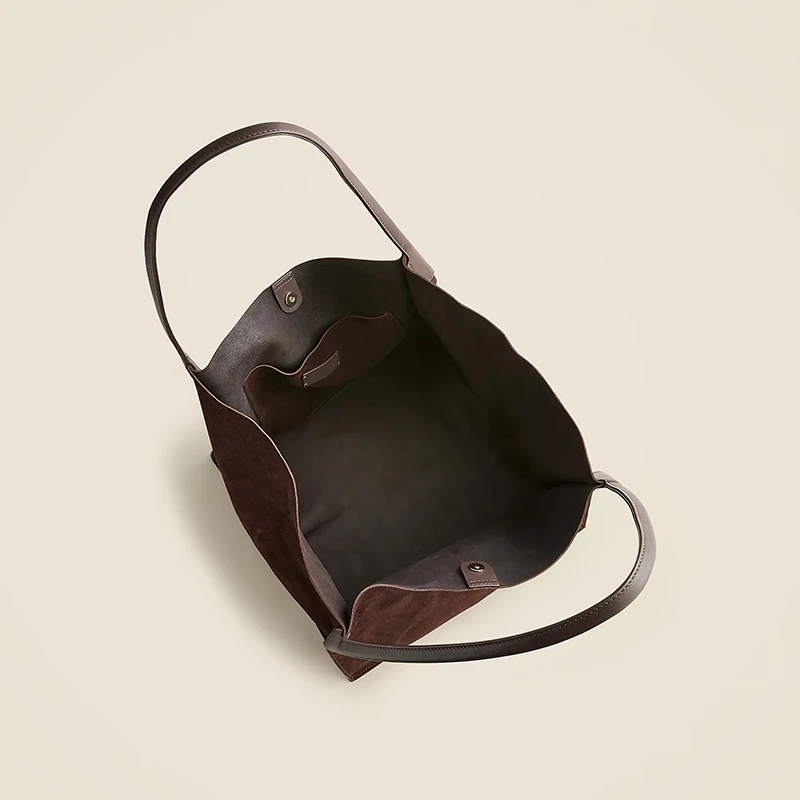 Luxury Ladies Large Custom Brown Shoulder Bucket Hobo Handbag Leather Suede Tote Bag For Women
