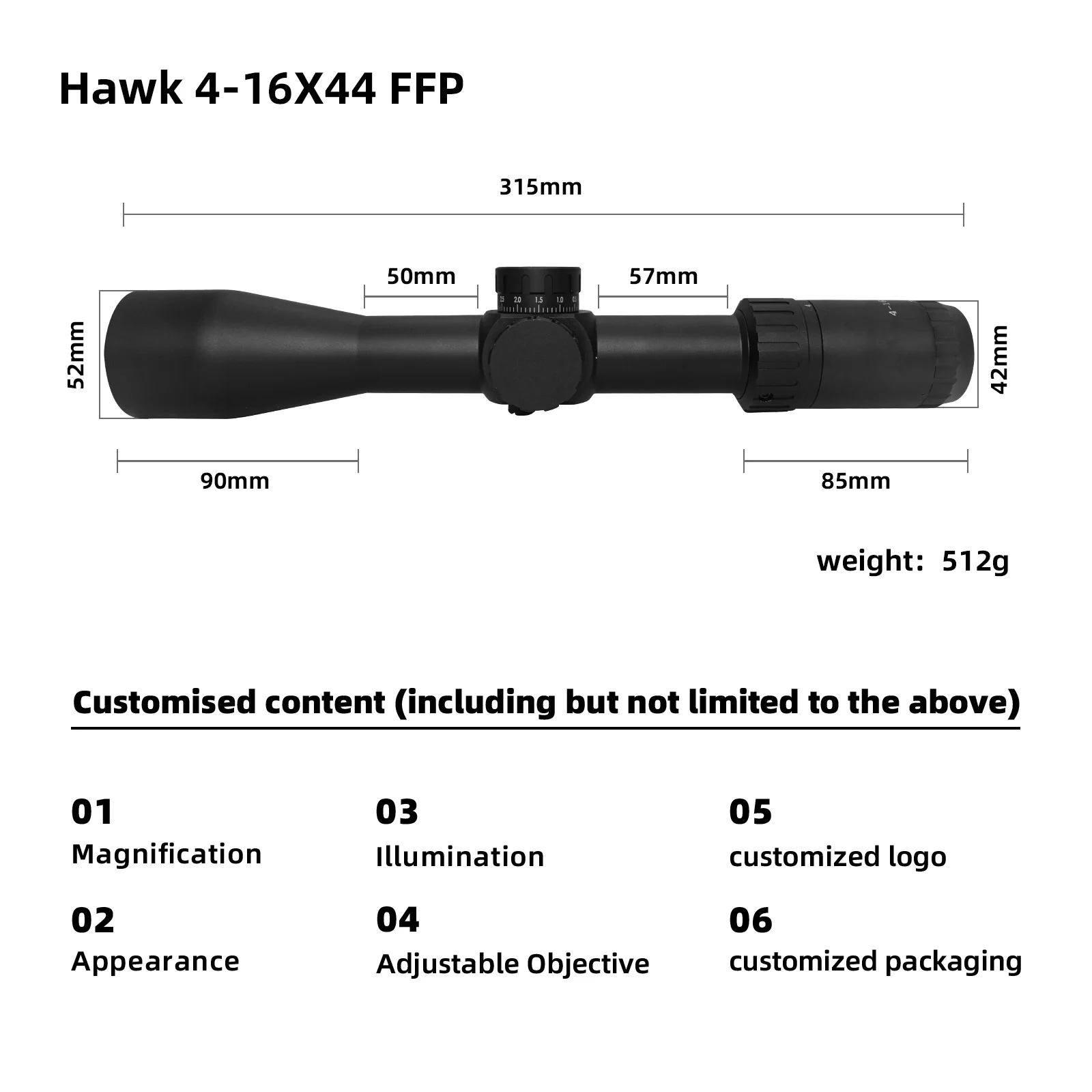 Outdoor Shockproof OEM ODM High Quality Manufacturer Factory 4-16 x 44 FFP Cross Sight Optics Scopes