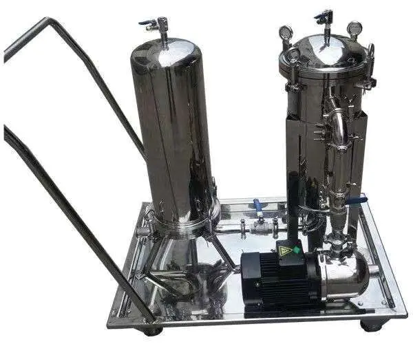 Honey or milk filter equipments with A whole set of filtration procedures and food grade supporting hoses and trolley