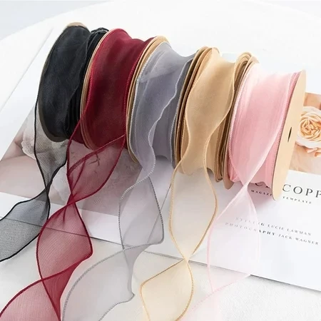Wave Silk Organza Ribbon Bow Material for Hair Ornament Gift Wrapping Decoration DIY Sewing Fabric Clothing Accessories