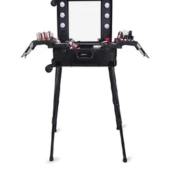 Aluminium trolley cosmetic case with lights mirror and stands, Makeup aritist hairdressing beauty trolley case