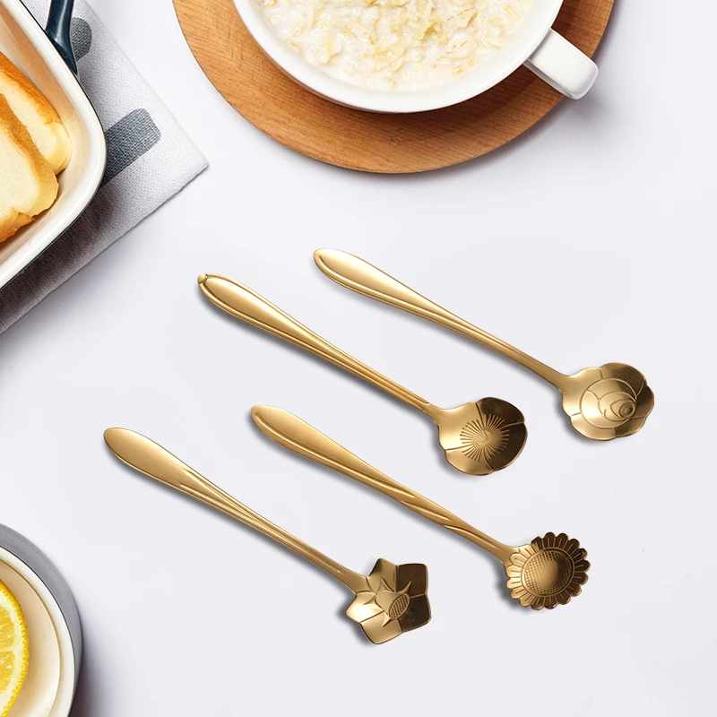 Reusable Fashionable Creative Variety Designs Stainless Steel Coffee Spoon Ice Cream Spoon metal gold spoon
