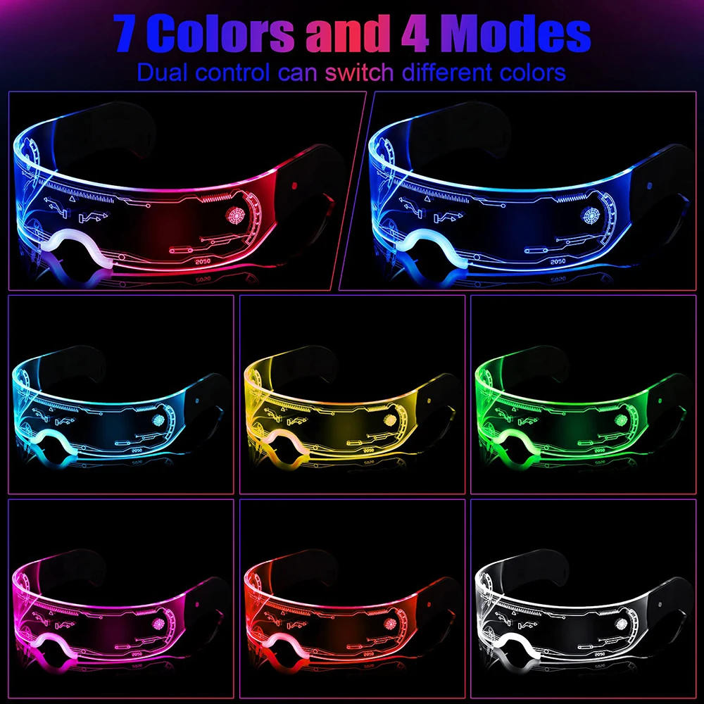 LED Light up Glasses Futuristic Glasses Luminous Rave Glasses 7 Colors 4 Modes for Club Christmas Party