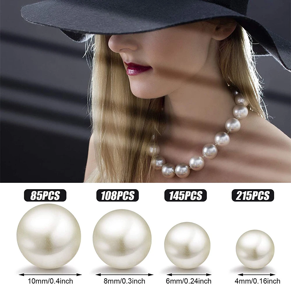 Craft Kit Ivory White Artificial Pearl Beads DIY Set Include Stretchy Crystal Cord 4 Pieces Beading Needles for Jewelry Making