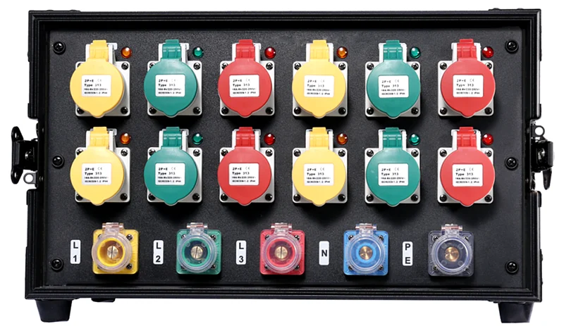 Waterproof camlock 12CH main input & output 3 phase electrical switchboard distribution power supply box cheap 12*4kw dj light