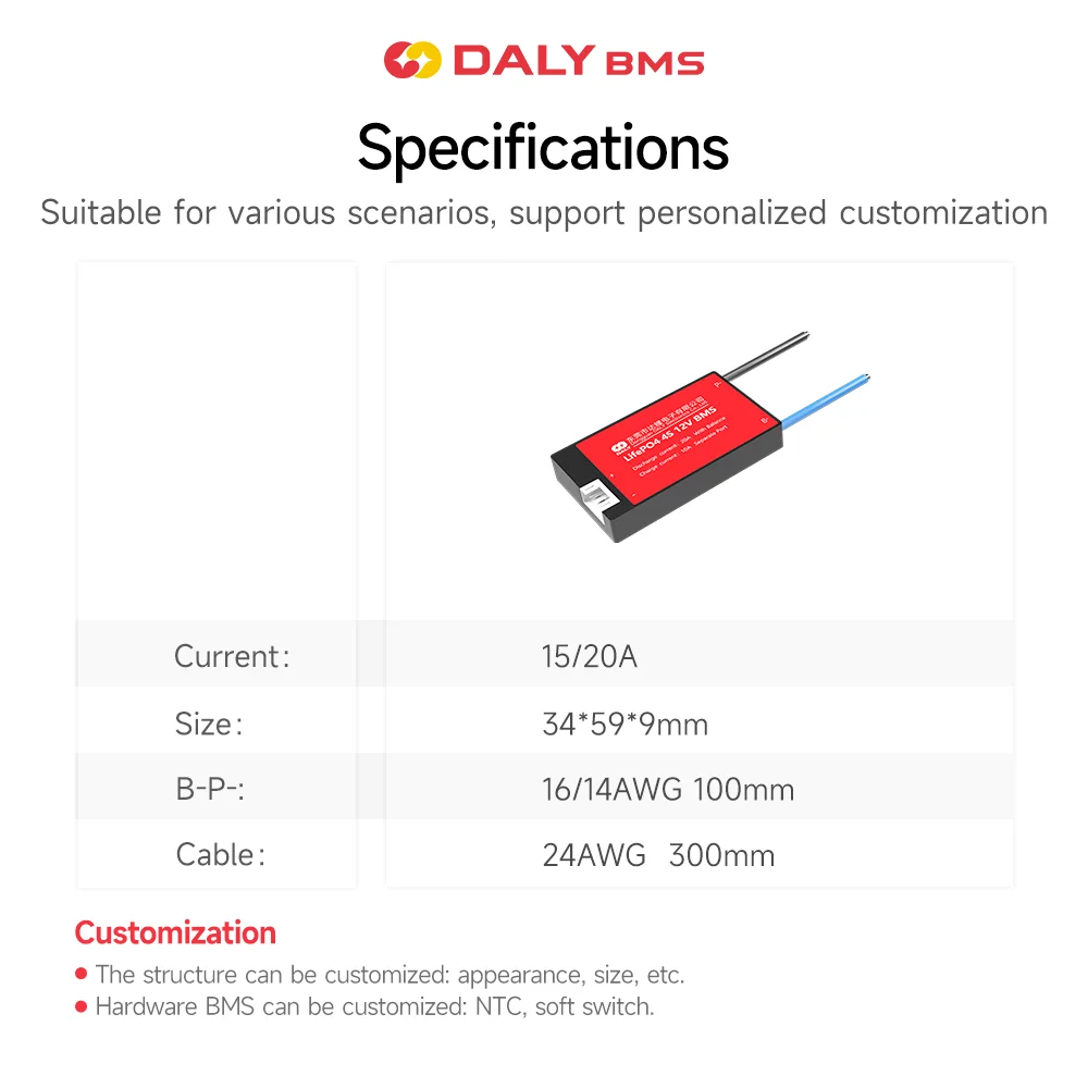 Daly 3.2v 4S bms 10a 20a 30a 40a 50a 60a e bike electric scooter Lifepo4 Lithium Battery 12v bms 4s 15a