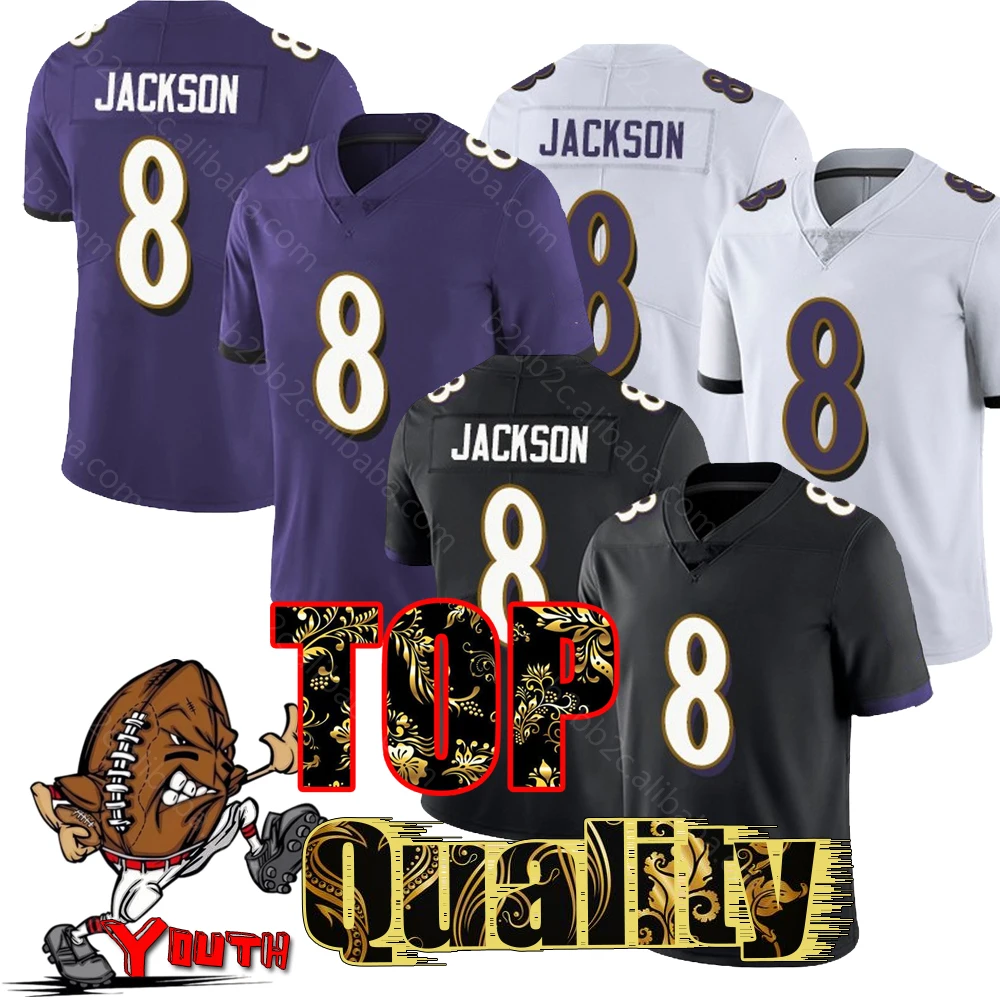 Youth 8 Lamar Jackson Kids American Football Jersey Stich S-5XL