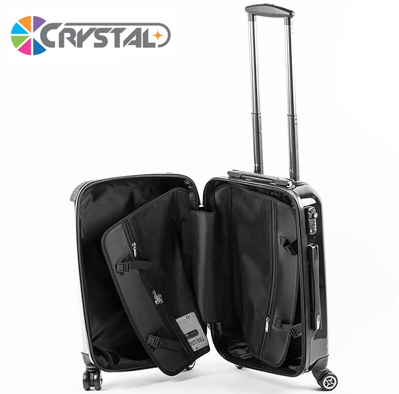 Patented Crystal Brand Personalized Stripes Print Luggage Transparent Clear Trolley Luggage Customized Design Travel Luggage