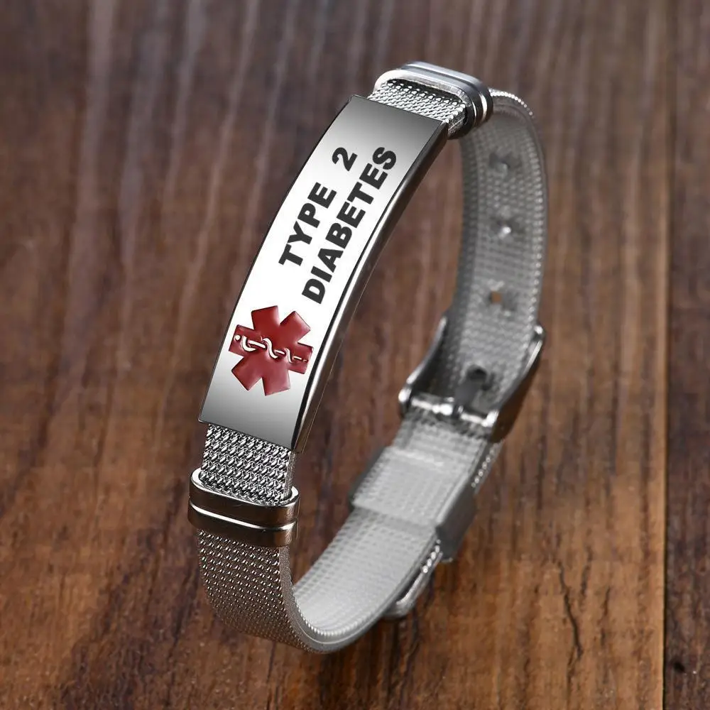 Lanson Stainless Steel Engravable DIABETES EPILEPSY ALZHEIMER ALLERGY Watch Strap Medical Alert ID Bracelets