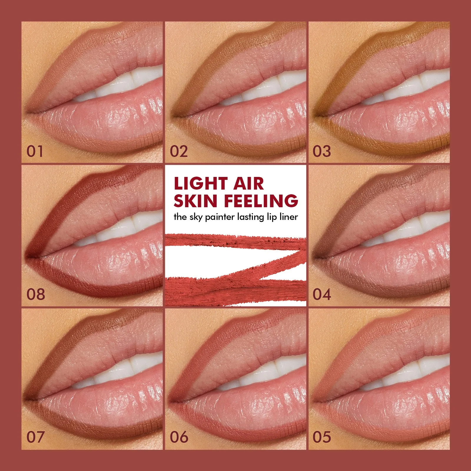 Wholesale creamy lip liner highly pigmented natural Private brand waterproofing lipliner 8 colors lip liner