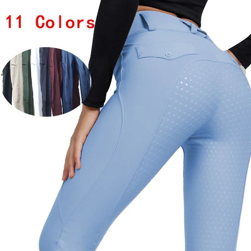 New Arrival Light Blue Women Riding Breeches Full Seat silicone Four Ways Stretch Riding Pants Leggings Equestrian Clothing