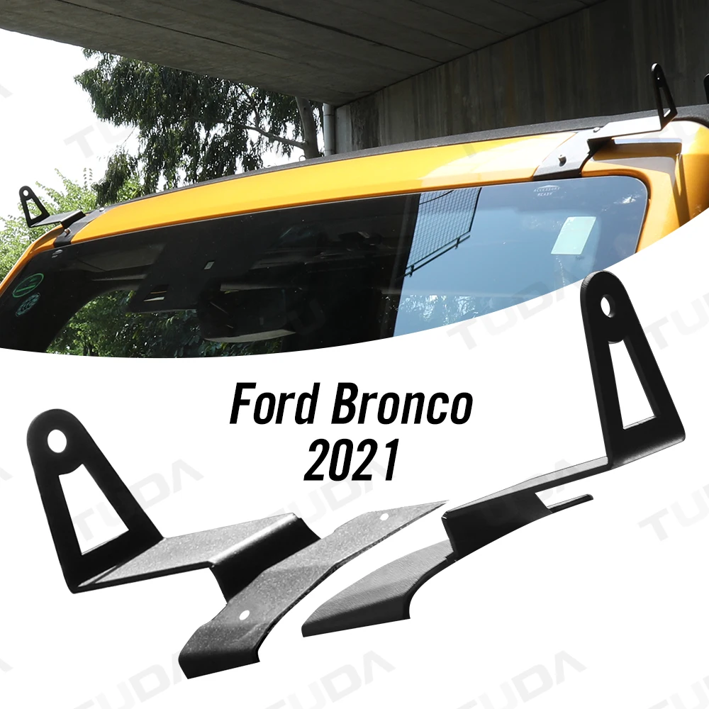 52' Curved LED Light Bar Bracket at Upper Windshield Roof Cab for 2021 2022 Ford Bronco