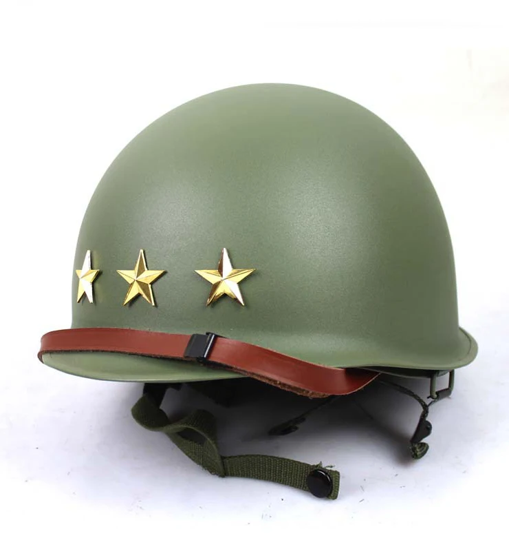 3 stars Double layer US Army M1 Green Helmet Replica Adjustable with Net/Canvas Chin Strap Tactical Paintball Gear Steel Helmet