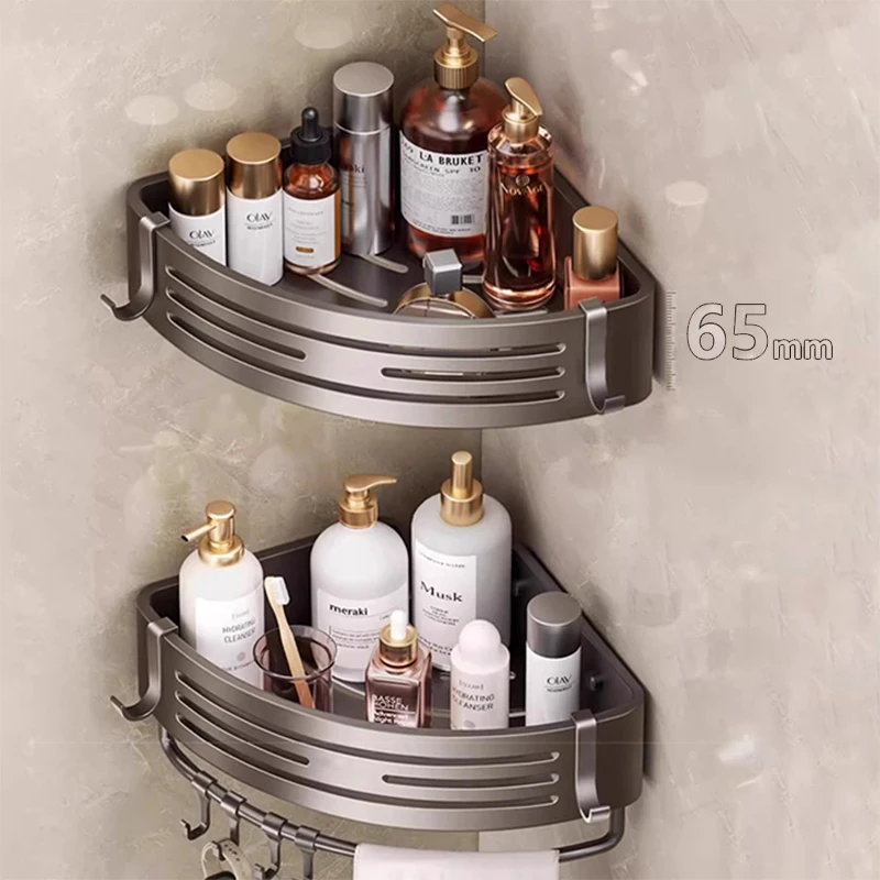 Wall Mounting Metal Corner Storage Shelves Kitchen Aluminum Triangle Storage Baskets