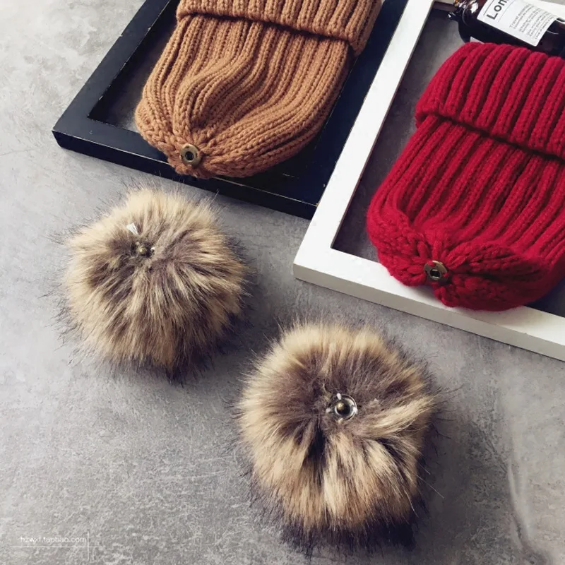 
New arrival warm winter Korean detachable Pompom beanies hat outdoor travel thick knitted family warm winter wool fur hat 