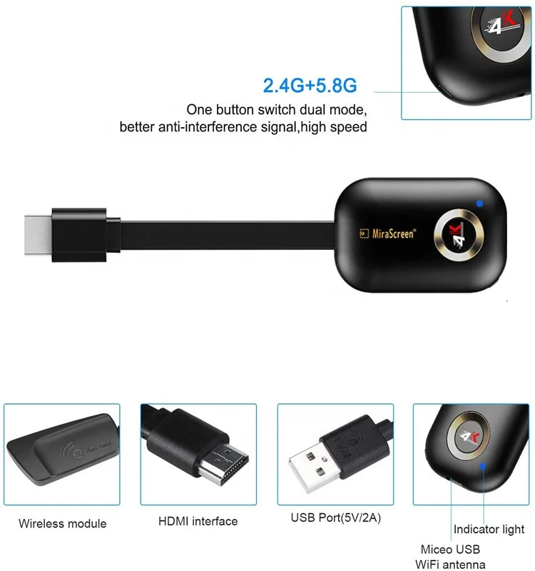 Адаптер для беспроводного дисплея 4k HDTV WiFi Miracast Dongle экран зеркальное отображение Airplay литой телефон к телевизору/проектору приемник с поддержкой