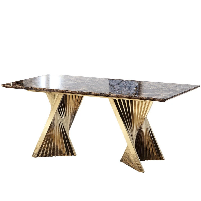 Northern European design of marble dining table stainless steel titanium household dining marble