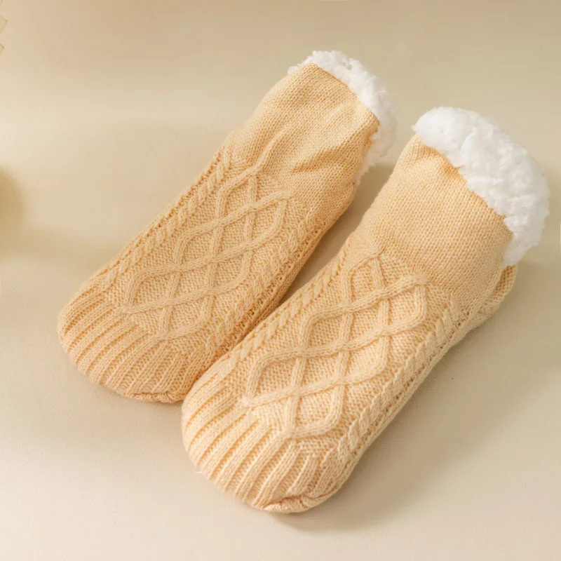 Plush and thickened home floor socks for warmth preservation glue dispensing  indoor slippers and socks