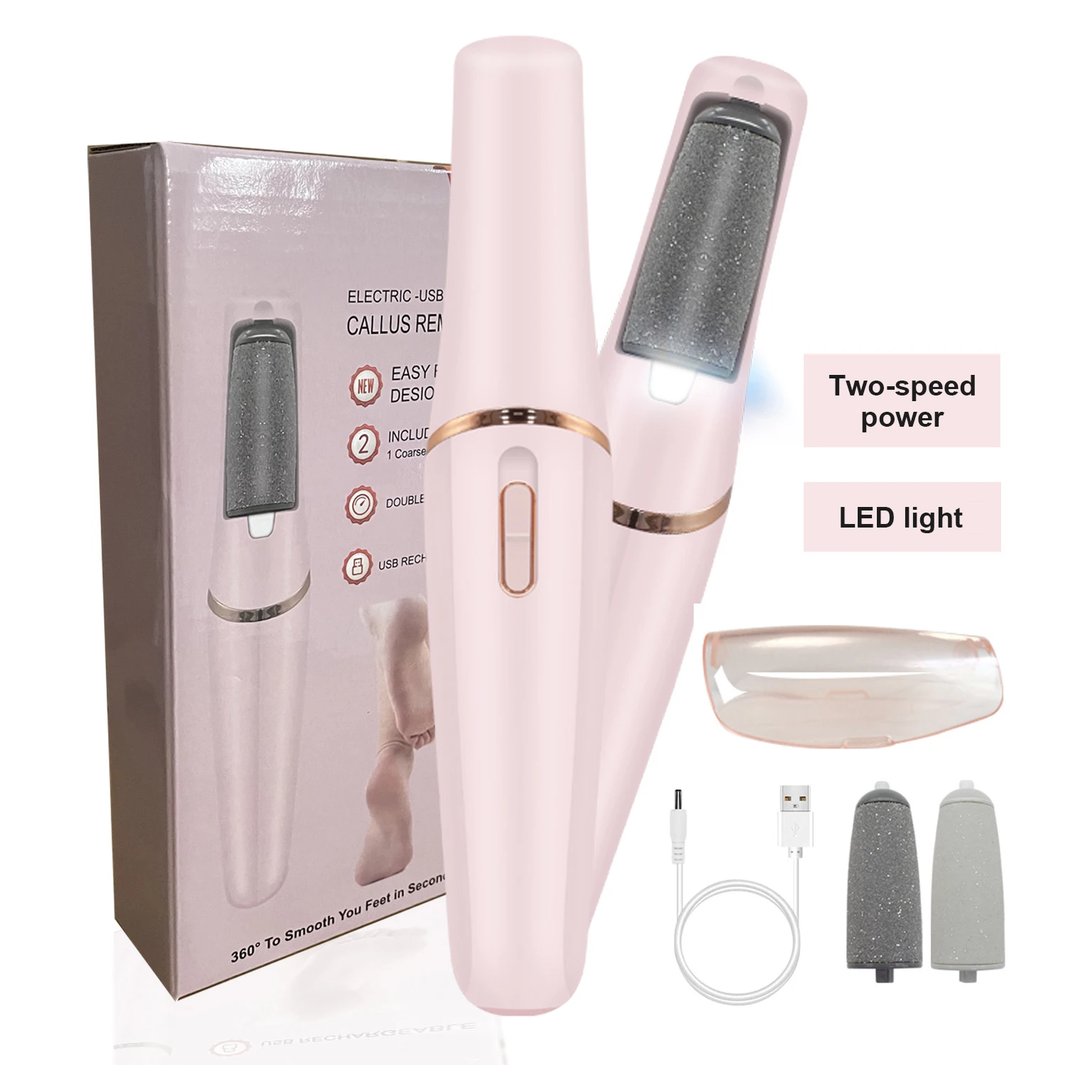 Rechargeable pedicure pink electric foot callus remover electric foot grinder callus remover pedi foot file hard skin remover