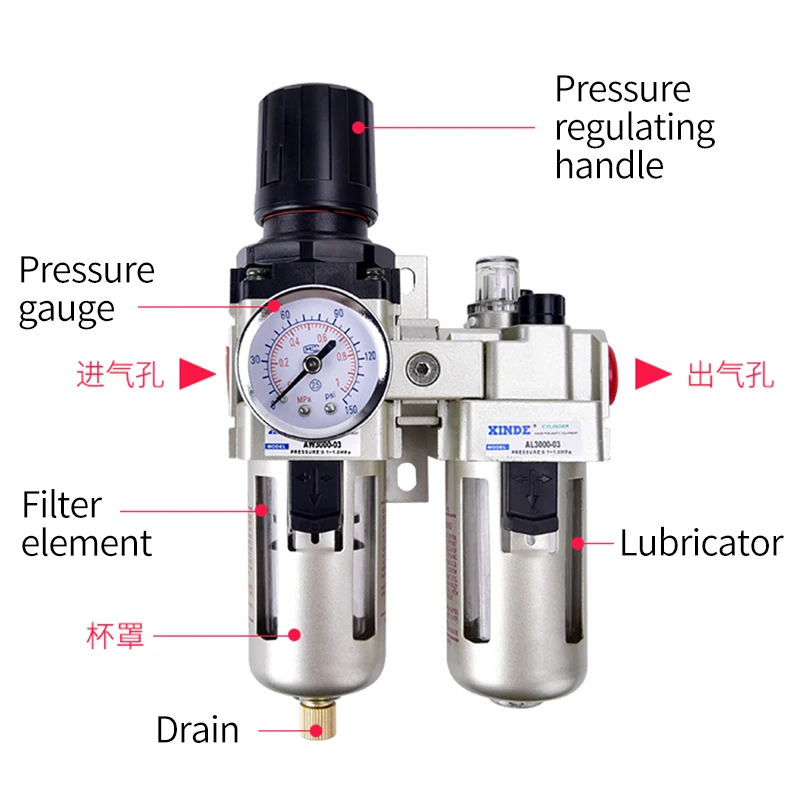 BFC-2000 3000 4000 1/4 3/8 1/2 Air Filter Pressure Regulator Valve Lubricator Pneumatic Compressor Oil Water Separator