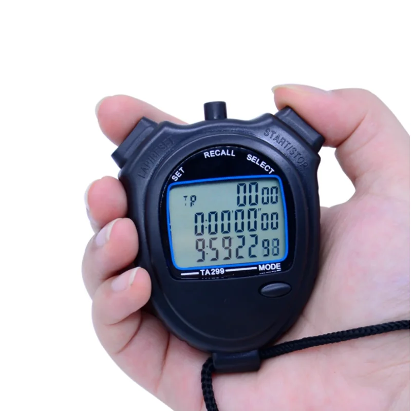 Classic Digital Professional Handheld LCD Chronograph Sports Kitchen Timers Stop Watch With String Stopwatch Timer