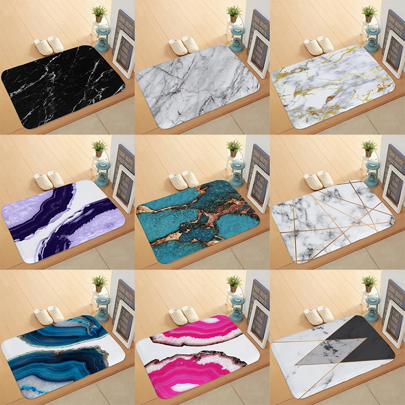 Beautiful Marble Geometric Texture Stitching Pattern Printed Kitchen Bathroom Doormat