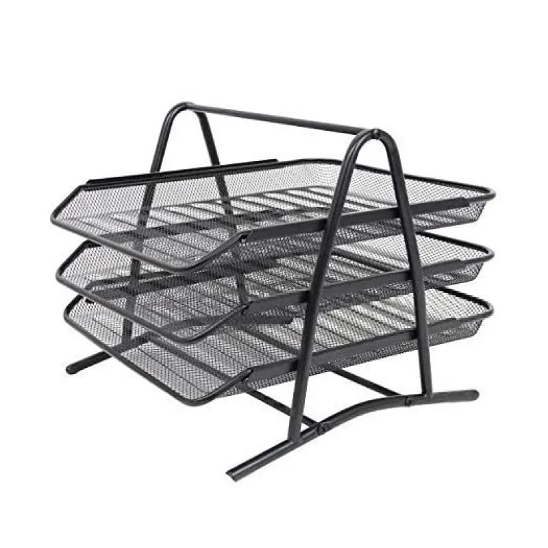 Stretchable 3-Tier Home Office Desk Organizer A4 Paper Document File Tray Book Shelf  Metal Wire Mesh Storage file Holder