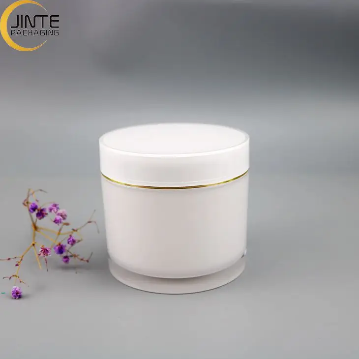 Wholesale 200ml 6oz Custom Empty Double wall White Acrylic cream jar with white color lids for hair mask container