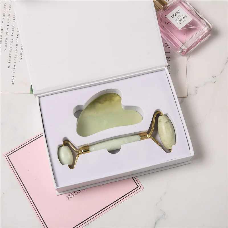 Custom Logo Magnetic Cardboard Natural Jade Roller Massage Rose Quartz Face Jade Roller Gua Sha Set Packaging Paper Box