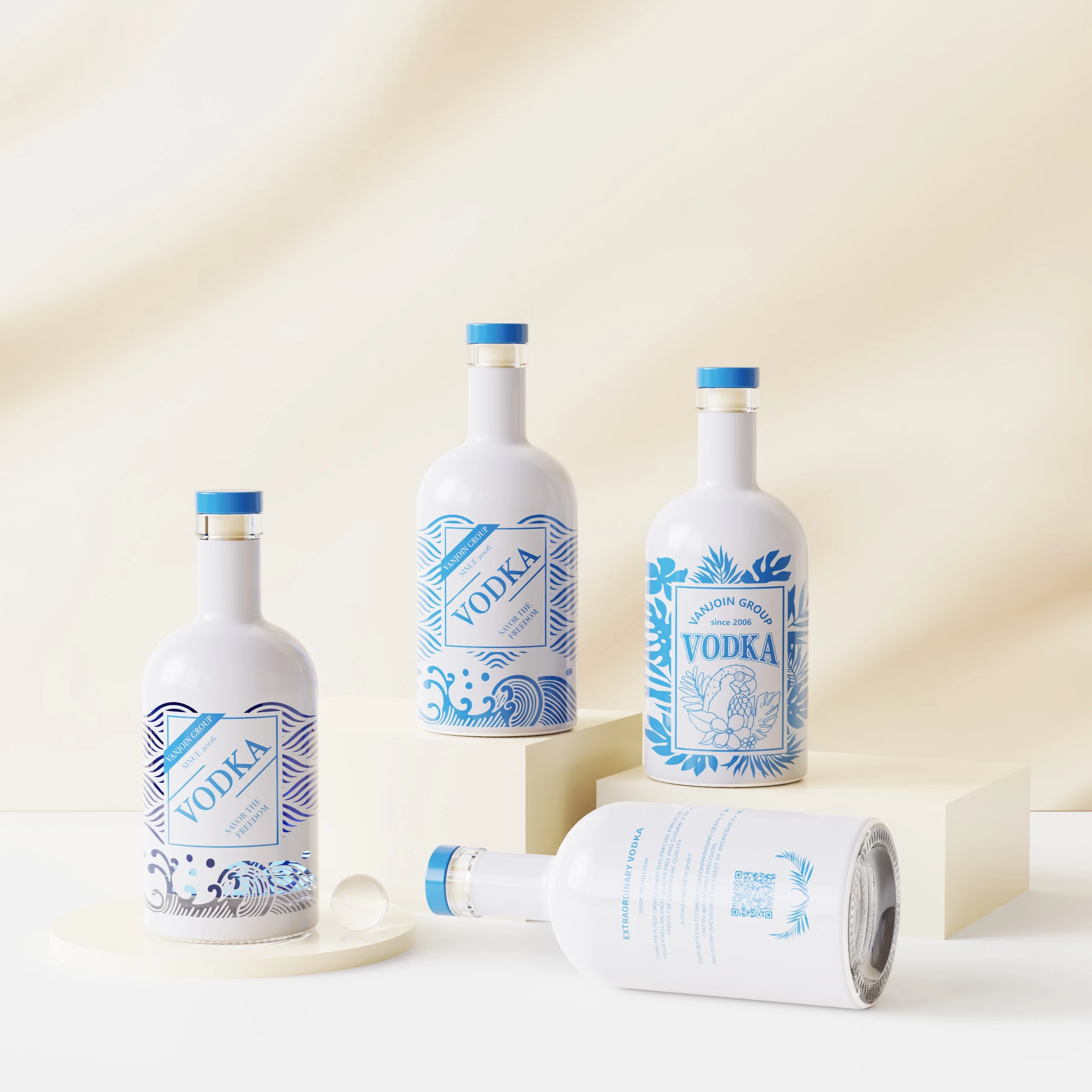 Factory Custom Color and Logo 200ml 500ml 700ml 750ml Rum Whisky Vodka Spirit Glass Liquor Bottle with Cork