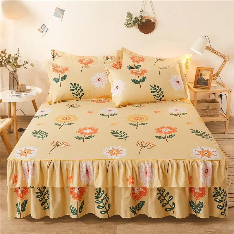 Bed Skirt Cover High Density Breathable Mattress Double Lace Single Sanded Bedspread In Cotton