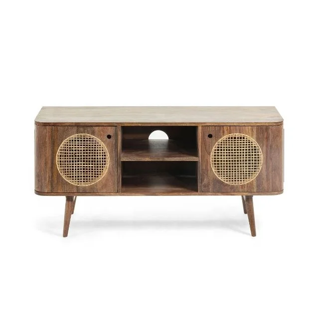 Grade Hotel Solid Mango Wood TV Cabinet Nordic Rattan Living Room Furniture Tv Stand Cabinet