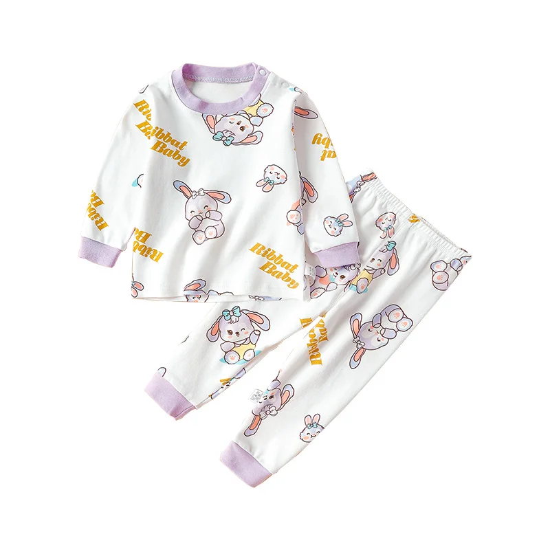 Cartoon Pattern Soft Cotton Kids Pajamas Kid Long Sleeve Sleepwear Sets Custom Printed