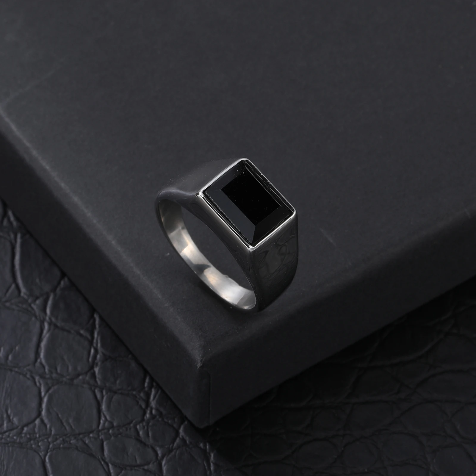 Trendy Stainless steel Black Zircon Male Ring Punk Style Geometric Ring Men Party Jewelry Accessories