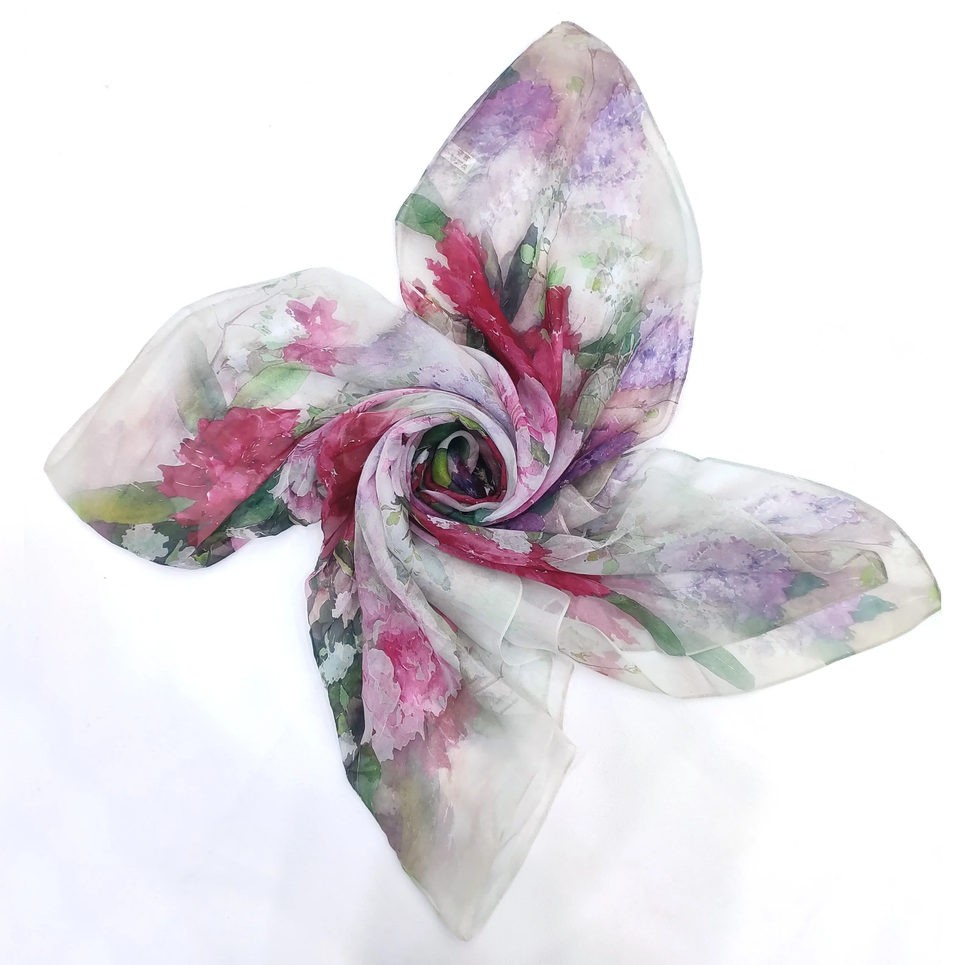 
Premium Quality Colorful Flowers Printed Shawls Pashmina 100% Pure Silk Scarf Gift For Women 