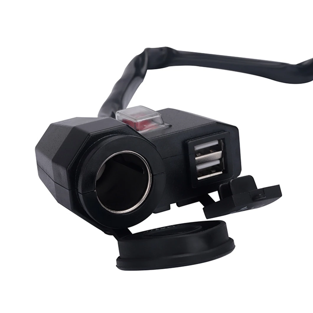 High Quality Waterproof 12V-24V Dual Ports USB Motorcycle Power Charger Socket with Cigarette Lighter Female Socket