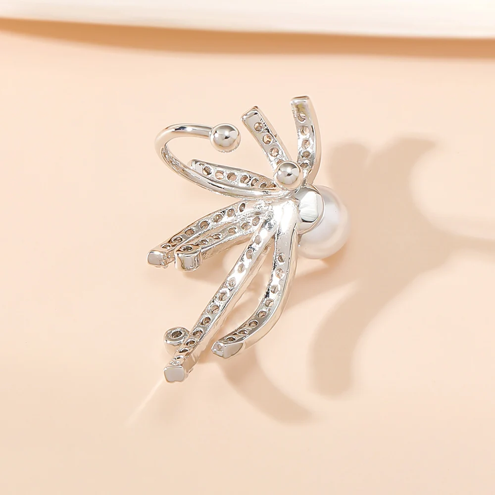 Fashions Ear Bone Cuff Earrings Pearl Jewelry Earrings Clip Silver Plated Cubic Zirconia Vintage for Men Women Brass Flower
